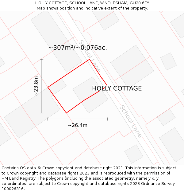 HOLLY COTTAGE, SCHOOL LANE, WINDLESHAM, GU20 6EY: Plot and title map