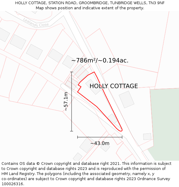 HOLLY COTTAGE, STATION ROAD, GROOMBRIDGE, TUNBRIDGE WELLS, TN3 9NF: Plot and title map