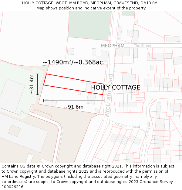 HOLLY COTTAGE, WROTHAM ROAD, MEOPHAM, GRAVESEND, DA13 0AH: Plot and title map