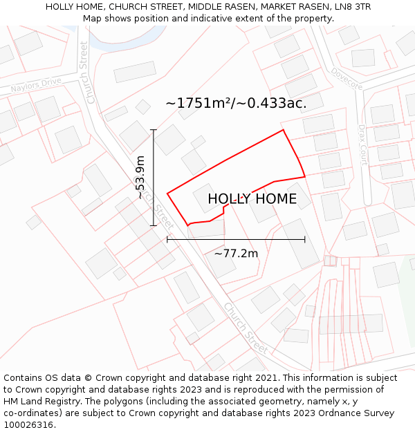 HOLLY HOME, CHURCH STREET, MIDDLE RASEN, MARKET RASEN, LN8 3TR: Plot and title map