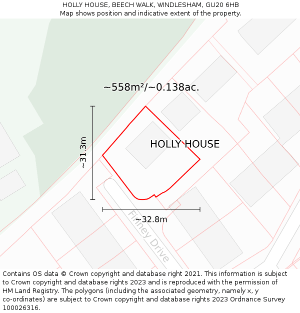 HOLLY HOUSE, BEECH WALK, WINDLESHAM, GU20 6HB: Plot and title map