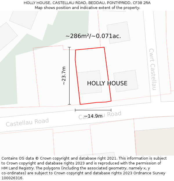 HOLLY HOUSE, CASTELLAU ROAD, BEDDAU, PONTYPRIDD, CF38 2RA: Plot and title map
