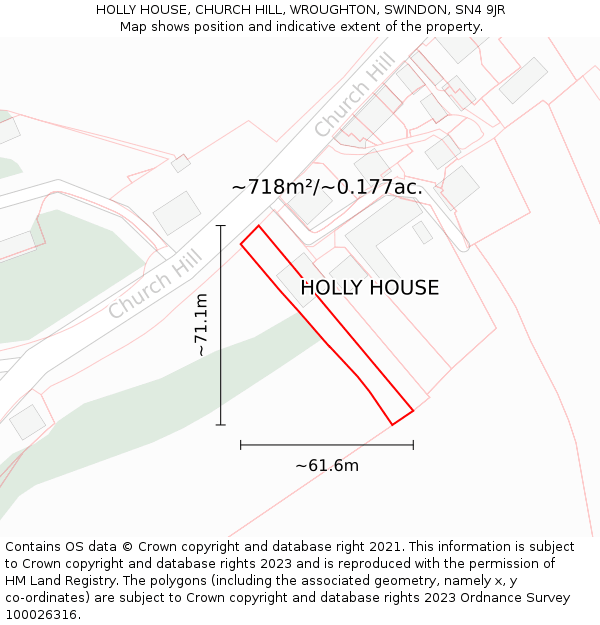 HOLLY HOUSE, CHURCH HILL, WROUGHTON, SWINDON, SN4 9JR: Plot and title map