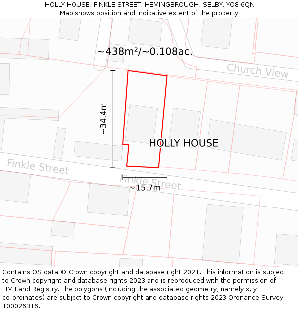 HOLLY HOUSE, FINKLE STREET, HEMINGBROUGH, SELBY, YO8 6QN: Plot and title map