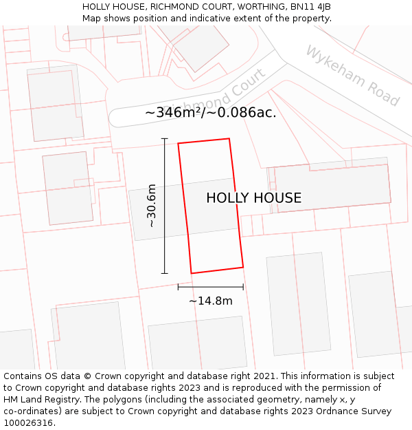 HOLLY HOUSE, RICHMOND COURT, WORTHING, BN11 4JB: Plot and title map