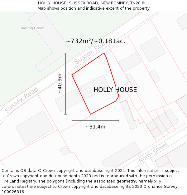 HOLLY HOUSE, SUSSEX ROAD, NEW ROMNEY, TN28 8HL: Plot and title map