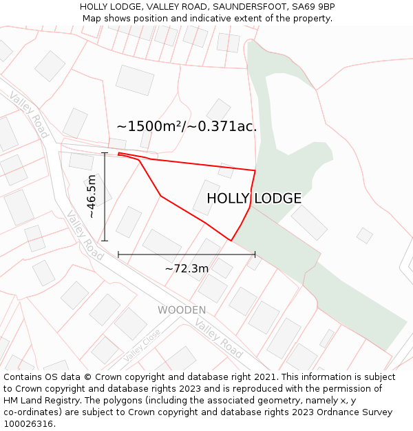 HOLLY LODGE, VALLEY ROAD, SAUNDERSFOOT, SA69 9BP: Plot and title map