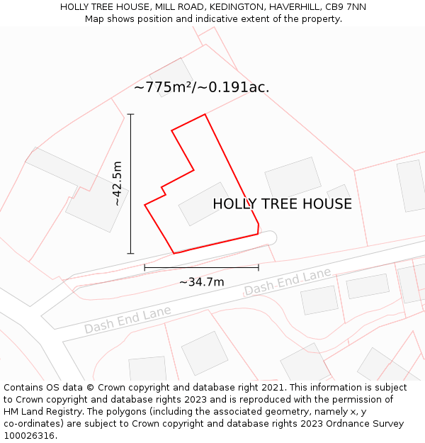 HOLLY TREE HOUSE, MILL ROAD, KEDINGTON, HAVERHILL, CB9 7NN: Plot and title map