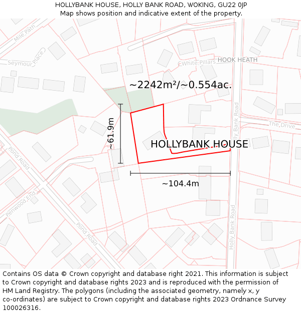 HOLLYBANK HOUSE, HOLLY BANK ROAD, WOKING, GU22 0JP: Plot and title map