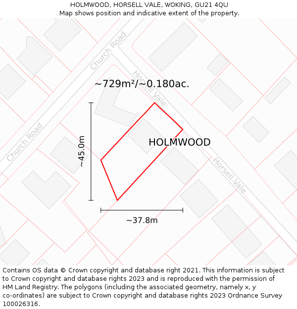 HOLMWOOD, HORSELL VALE, WOKING, GU21 4QU: Plot and title map