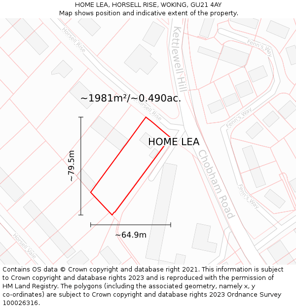 HOME LEA, HORSELL RISE, WOKING, GU21 4AY: Plot and title map