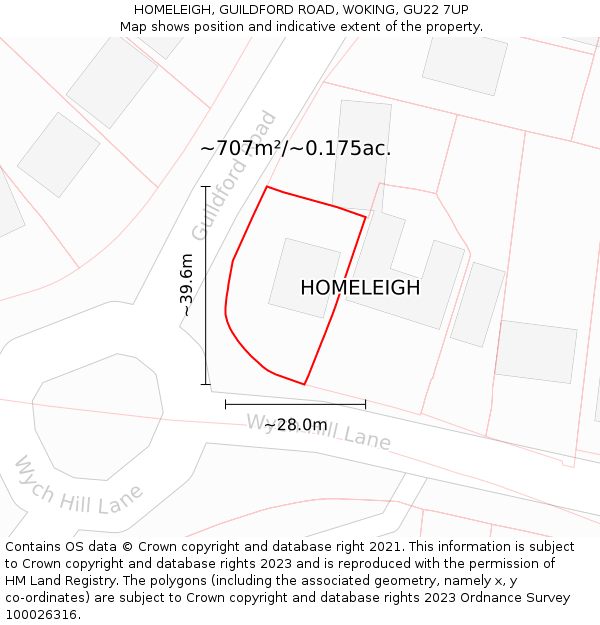 HOMELEIGH, GUILDFORD ROAD, WOKING, GU22 7UP: Plot and title map