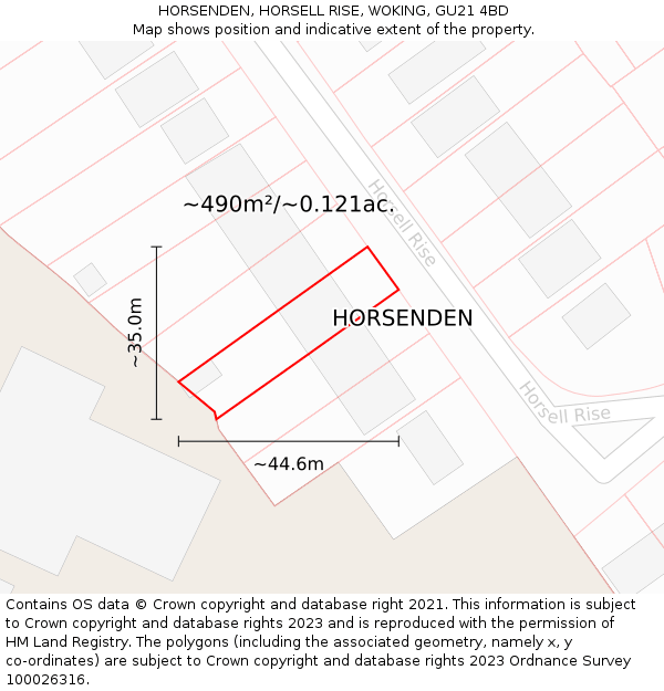 HORSENDEN, HORSELL RISE, WOKING, GU21 4BD: Plot and title map