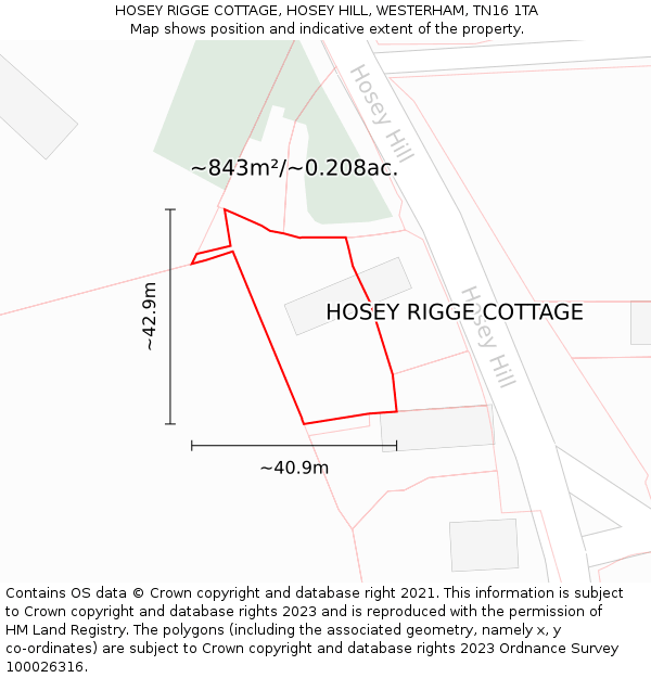 HOSEY RIGGE COTTAGE, HOSEY HILL, WESTERHAM, TN16 1TA: Plot and title map