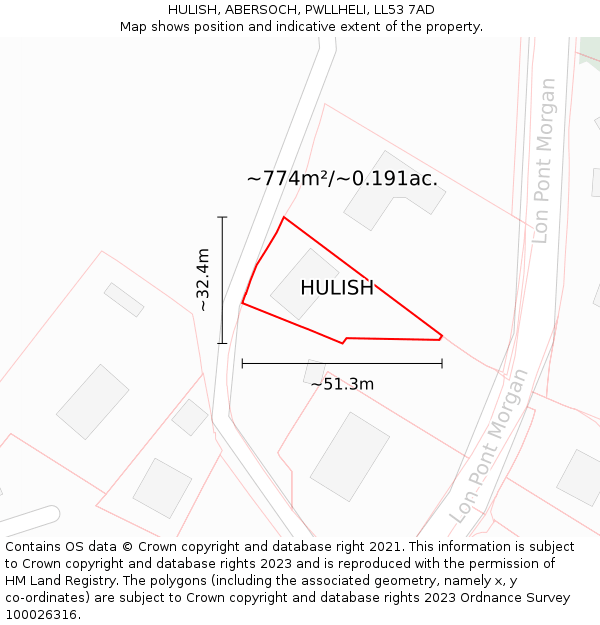 HULISH, ABERSOCH, PWLLHELI, LL53 7AD: Plot and title map