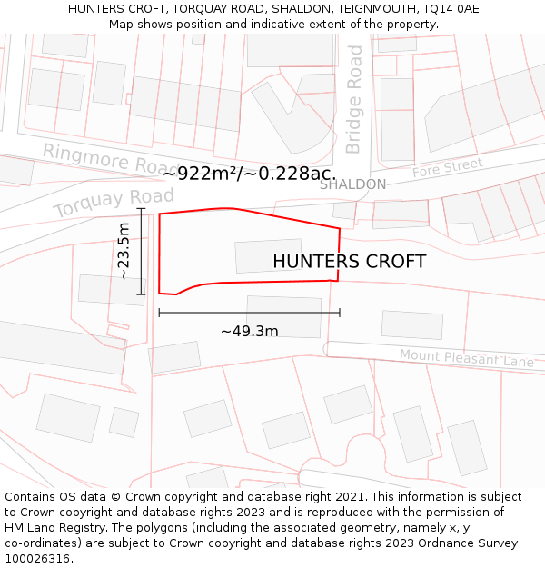 HUNTERS CROFT, TORQUAY ROAD, SHALDON, TEIGNMOUTH, TQ14 0AE: Plot and title map