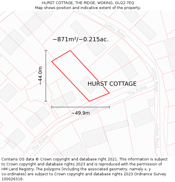 HURST COTTAGE, THE RIDGE, WOKING, GU22 7EQ: Plot and title map