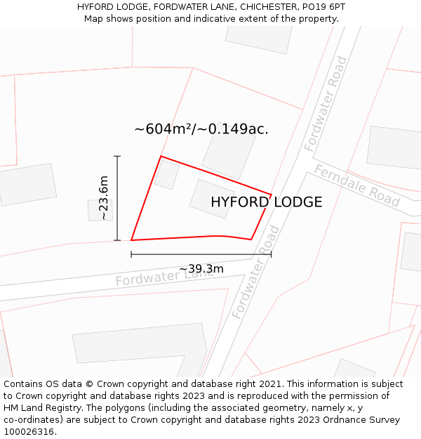 HYFORD LODGE, FORDWATER LANE, CHICHESTER, PO19 6PT: Plot and title map