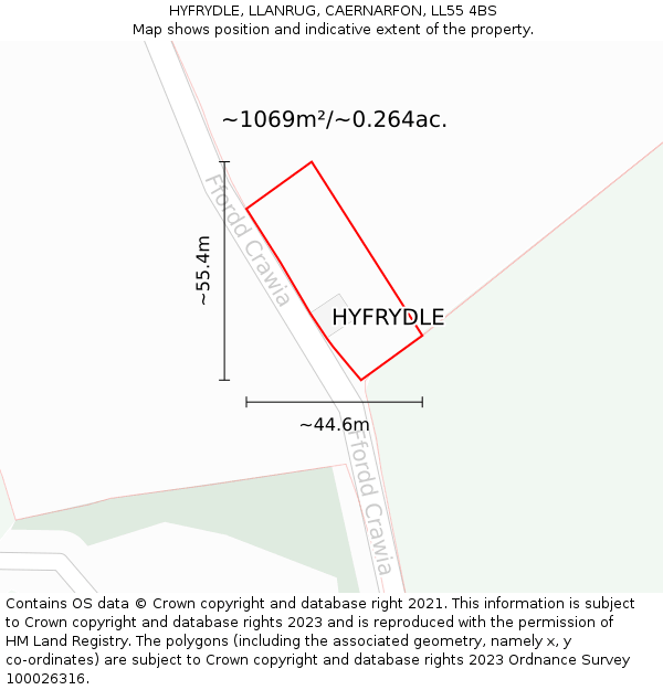 HYFRYDLE, LLANRUG, CAERNARFON, LL55 4BS: Plot and title map