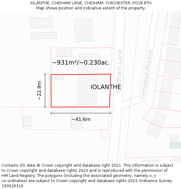 IOLANTHE, CHIDHAM LANE, CHIDHAM, CHICHESTER, PO18 8TH: Plot and title map