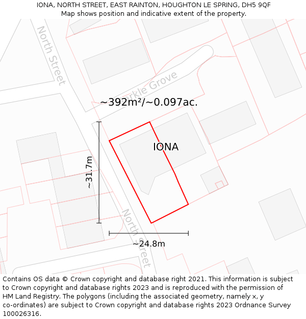 IONA, NORTH STREET, EAST RAINTON, HOUGHTON LE SPRING, DH5 9QF: Plot and title map