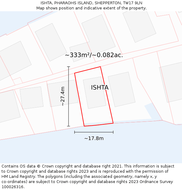 ISHTA, PHARAOHS ISLAND, SHEPPERTON, TW17 9LN: Plot and title map