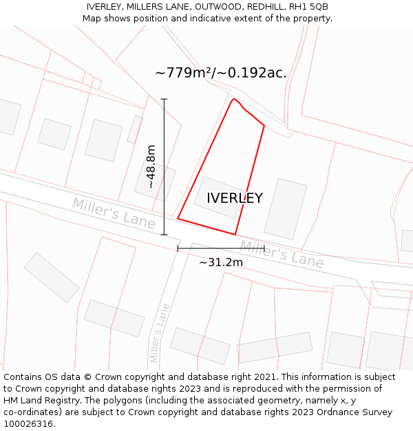 IVERLEY, MILLERS LANE, OUTWOOD, REDHILL, RH1 5QB: Plot and title map