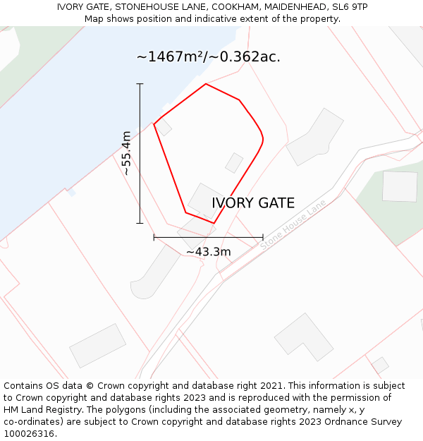 IVORY GATE, STONEHOUSE LANE, COOKHAM, MAIDENHEAD, SL6 9TP: Plot and title map