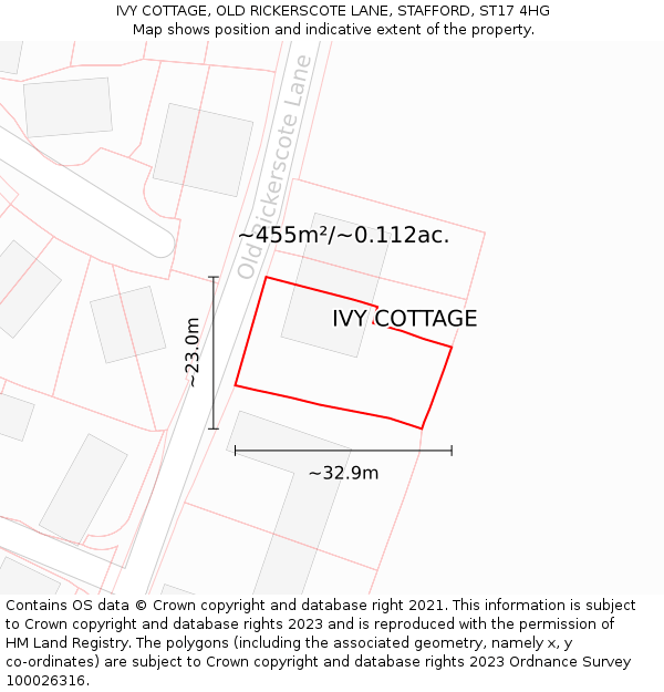 IVY COTTAGE, OLD RICKERSCOTE LANE, STAFFORD, ST17 4HG: Plot and title map