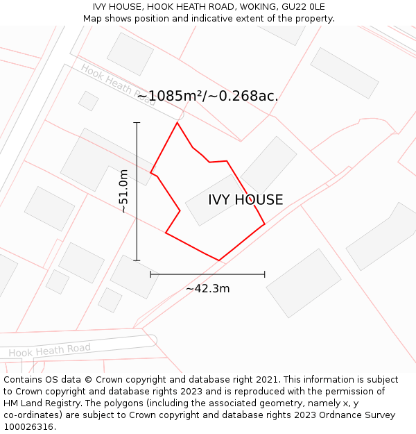 IVY HOUSE, HOOK HEATH ROAD, WOKING, GU22 0LE: Plot and title map