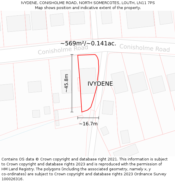 IVYDENE, CONISHOLME ROAD, NORTH SOMERCOTES, LOUTH, LN11 7PS: Plot and title map