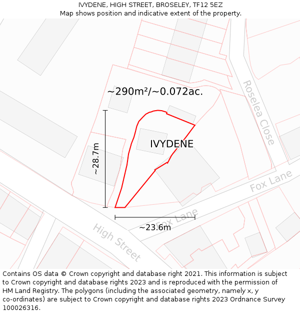 IVYDENE, HIGH STREET, BROSELEY, TF12 5EZ: Plot and title map