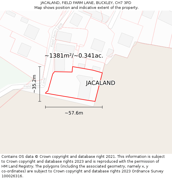JACALAND, FIELD FARM LANE, BUCKLEY, CH7 3PD: Plot and title map