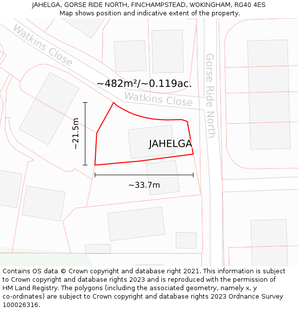 JAHELGA, GORSE RIDE NORTH, FINCHAMPSTEAD, WOKINGHAM, RG40 4ES: Plot and title map