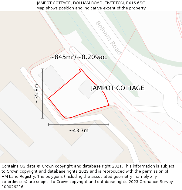 JAMPOT COTTAGE, BOLHAM ROAD, TIVERTON, EX16 6SG: Plot and title map