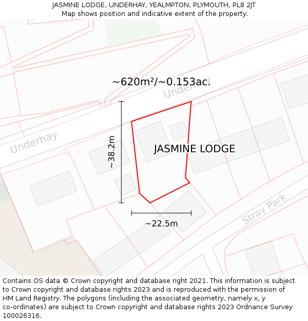 JASMINE LODGE, UNDERHAY, YEALMPTON, PLYMOUTH, PL8 2JT: Plot and title map