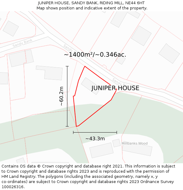 JUNIPER HOUSE, SANDY BANK, RIDING MILL, NE44 6HT: Plot and title map