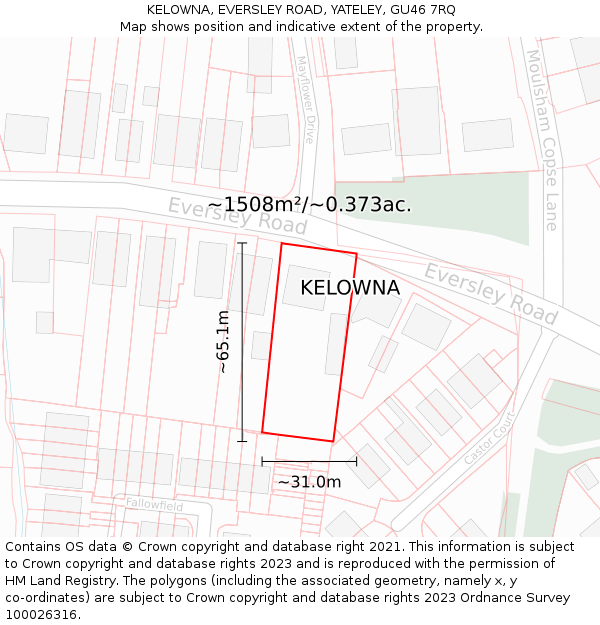 KELOWNA, EVERSLEY ROAD, YATELEY, GU46 7RQ: Plot and title map