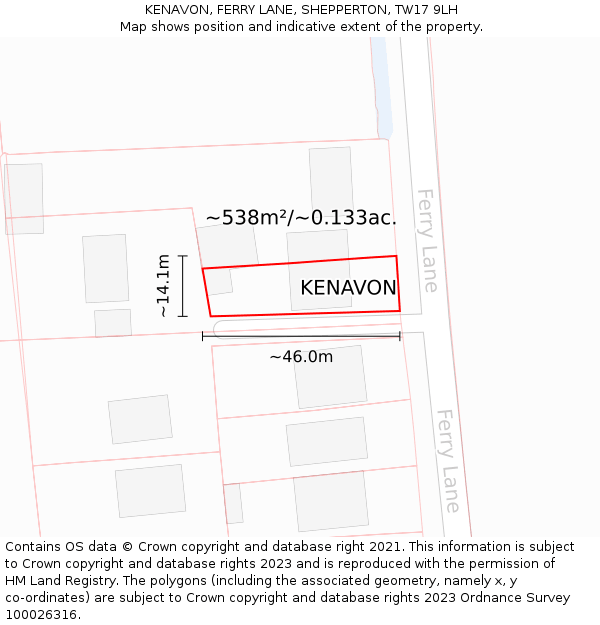 KENAVON, FERRY LANE, SHEPPERTON, TW17 9LH: Plot and title map