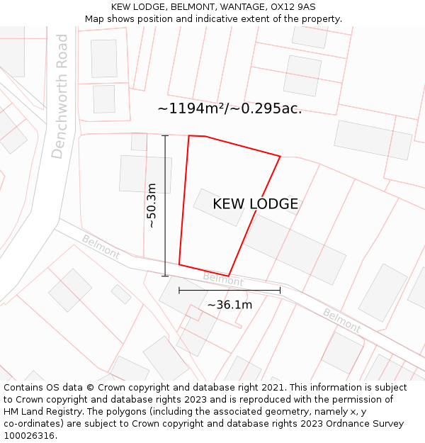 KEW LODGE, BELMONT, WANTAGE, OX12 9AS: Plot and title map