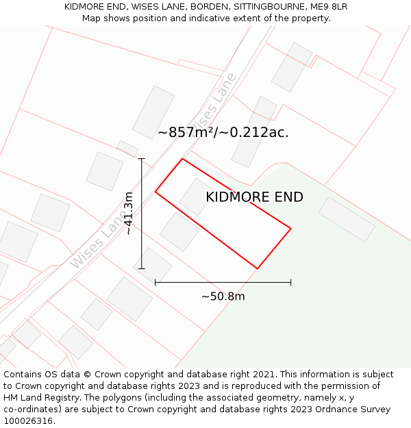 KIDMORE END, WISES LANE, BORDEN, SITTINGBOURNE, ME9 8LR: Plot and title map