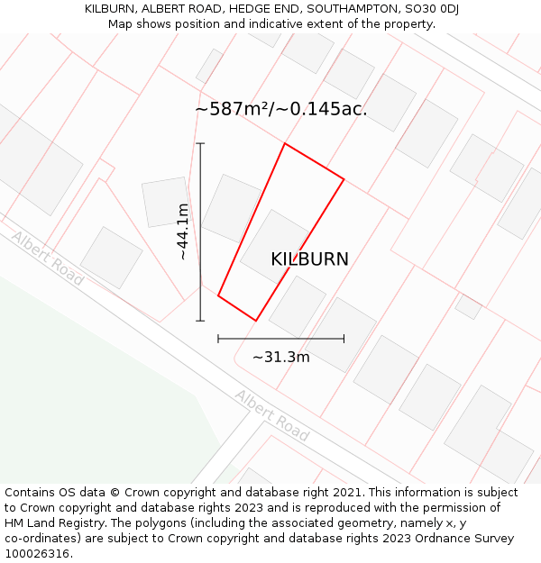 KILBURN, ALBERT ROAD, HEDGE END, SOUTHAMPTON, SO30 0DJ: Plot and title map