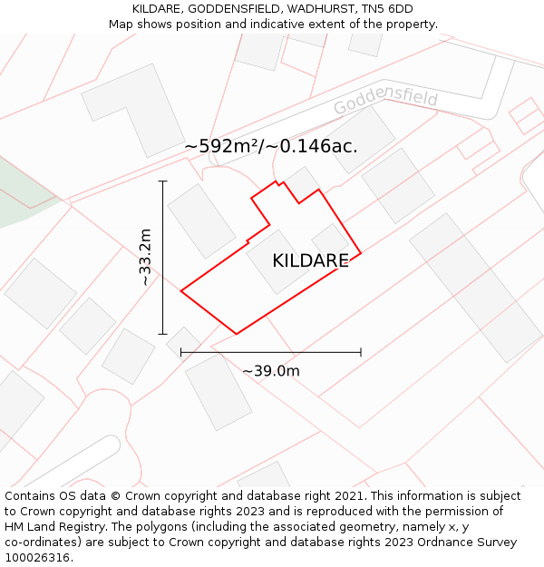 KILDARE, GODDENSFIELD, WADHURST, TN5 6DD: Plot and title map