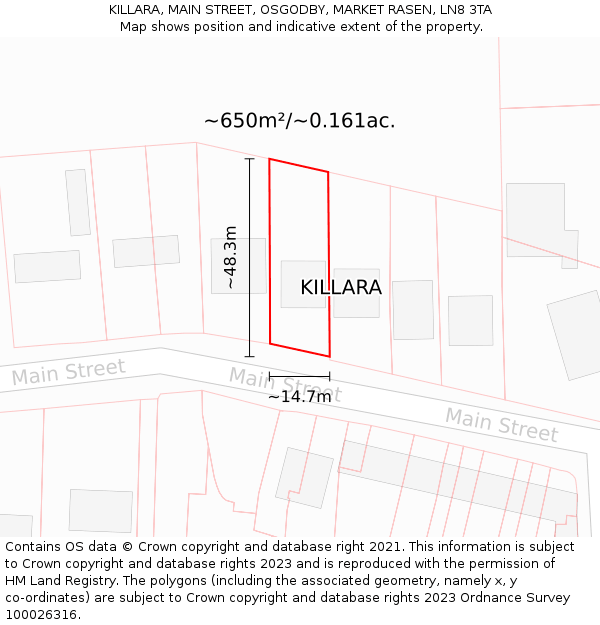 KILLARA, MAIN STREET, OSGODBY, MARKET RASEN, LN8 3TA: Plot and title map