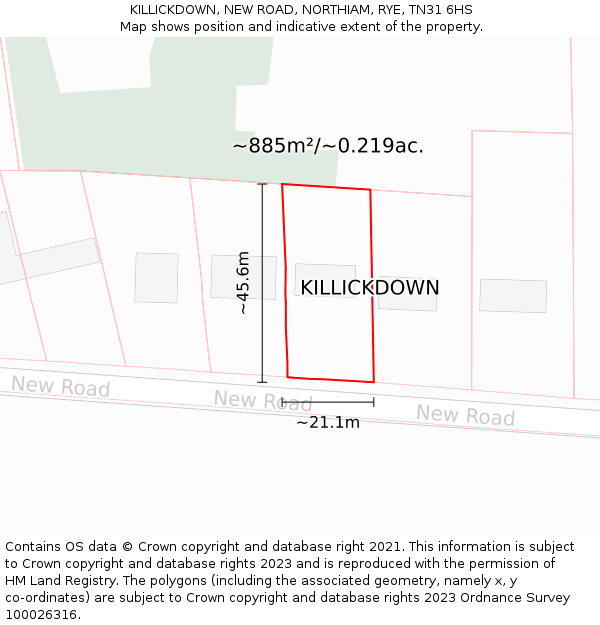 KILLICKDOWN, NEW ROAD, NORTHIAM, RYE, TN31 6HS: Plot and title map