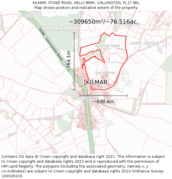 KILMAR, STOKE ROAD, KELLY BRAY, CALLINGTON, PL17 8EL: Plot and title map