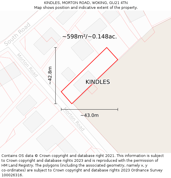 KINDLES, MORTON ROAD, WOKING, GU21 4TN: Plot and title map