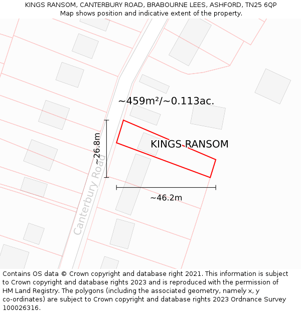 KINGS RANSOM, CANTERBURY ROAD, BRABOURNE LEES, ASHFORD, TN25 6QP: Plot and title map