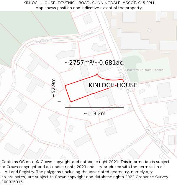 KINLOCH HOUSE, DEVENISH ROAD, SUNNINGDALE, ASCOT, SL5 9PH: Plot and title map