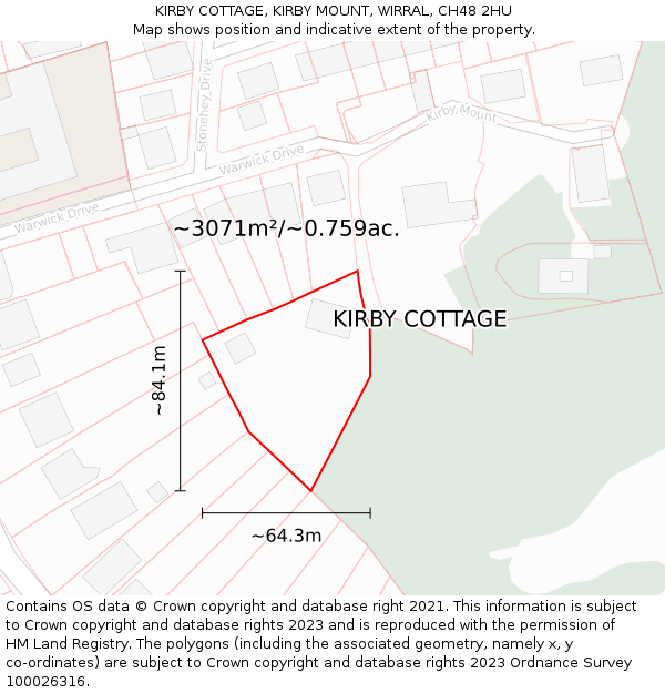 KIRBY COTTAGE, KIRBY MOUNT, WIRRAL, CH48 2HU: Plot and title map